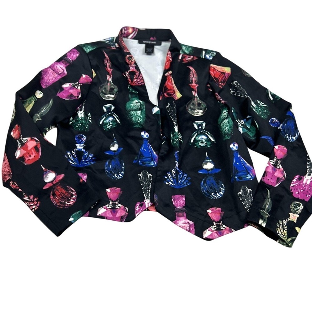 Ashley Stewart Perfume Bottle Blazer 14/16 Black Novelty Whimsigoth Maximalist